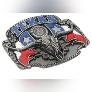 New Texas Texan longhorn steer American flag belt buckle
